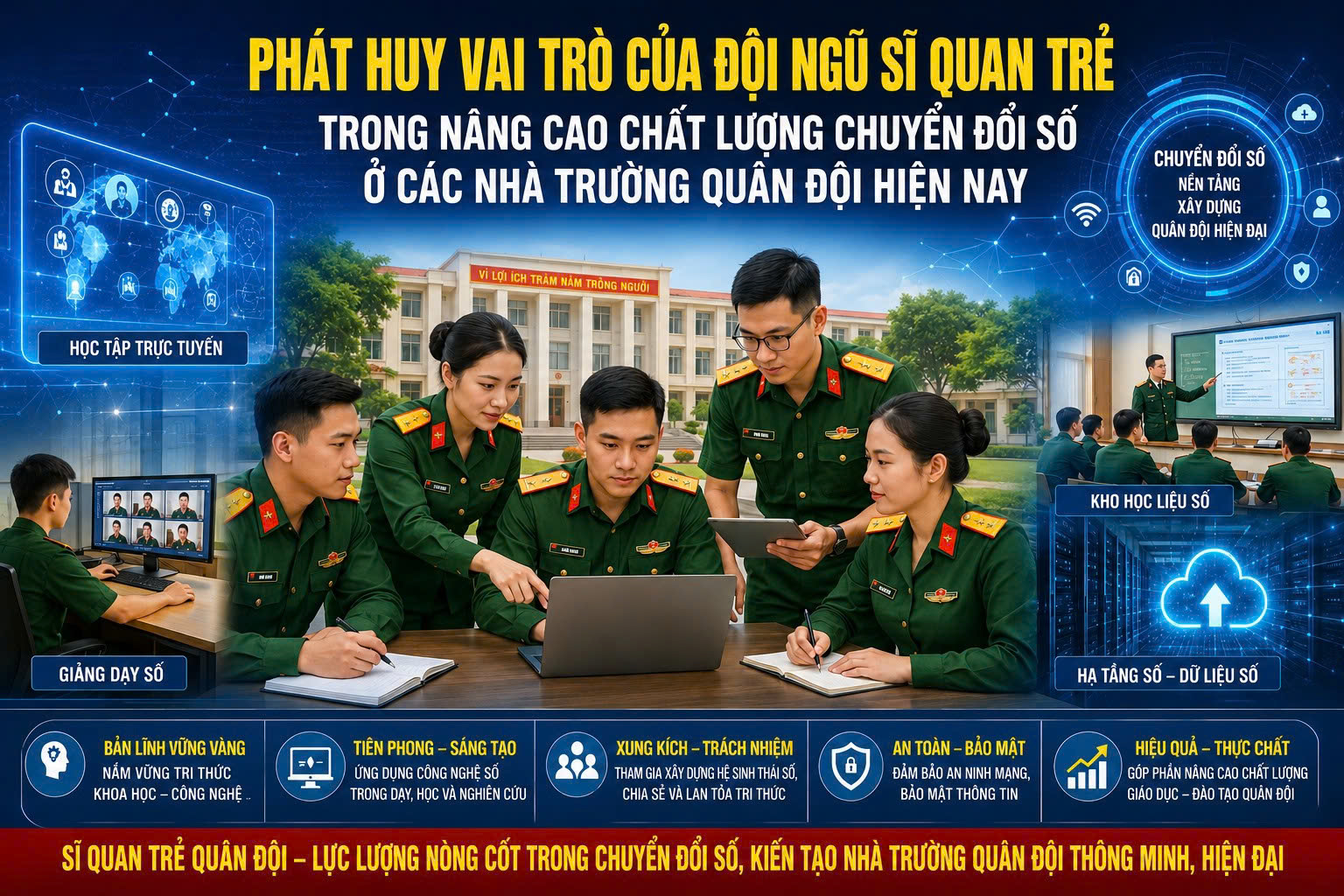 PHÁT HUY VAI TRÒ CỦA ĐỘI NGŨ SĨ QUAN TRẺ TRONG NÂNG CAO CHẤT LƯỢNG CHUYỂN ĐỔI SỐ Ở CÁC NHÀ TRƯỜNG QUÂN ĐỘI HIỆN NAY