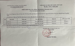 Sở GD&ĐT tỉnh Thái Bình  gửi giấy xác minh theo đề nghị của TC Giáo chức VN về bằng PTTH tại trường Nam Tiền Hải