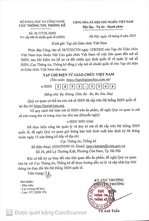 Tạp chí điện tử Giáo chức Việt Nam được cấp mã số chuẩn quốc tế ISSN