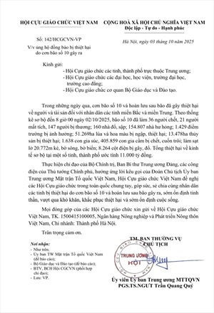 Hội Cựu giáo chức Việt Nam kêu gọi ủng hộ đồng bào vùng bão số 10