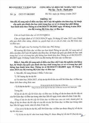 Bộ GD&ĐT ban hành Thông tư sửa đổi, bổ sung Quy chế Cuộc thi nghiên cứu khoa học, kĩ thuật cấp quốc gia