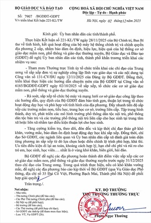 Triển khai Kết luận 221-KL/TW của Bộ Chính trị, Ban Bí thư về sắp xếp hệ thống cơ sở giáo dục